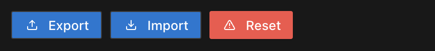 Export, Import, and Reset buttons in Saarthi settings